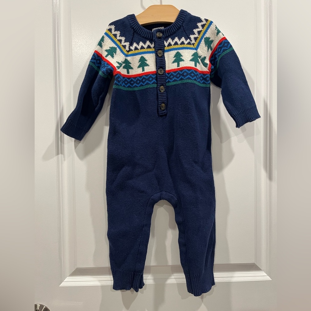 Hanna Andersson Blue One Piece with Holiday Tree Pattern